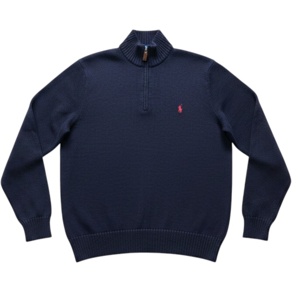 Polo Ralph Lauren Mens XL Navy Blue Cotton Quarter Zip Pullover Sweater Pony